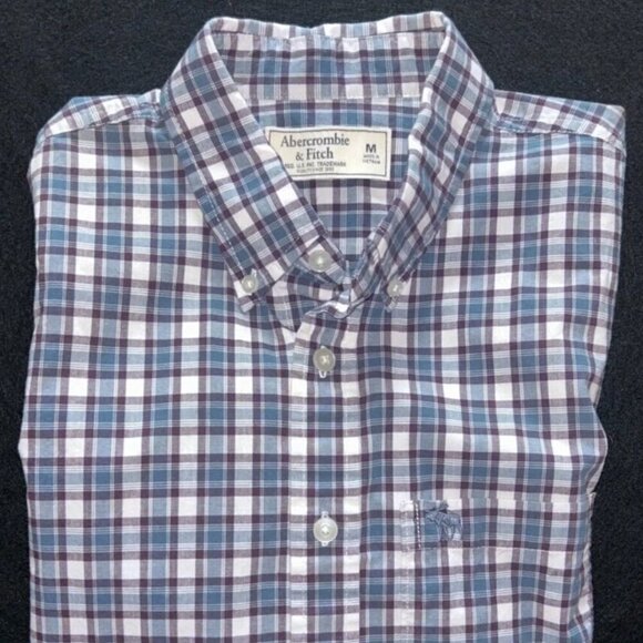 Abercrombie & Fitch Other - Abercrombie & Fitch Shirt Mens M Blue Striped Check Long Sleeve Button Down LOGO
